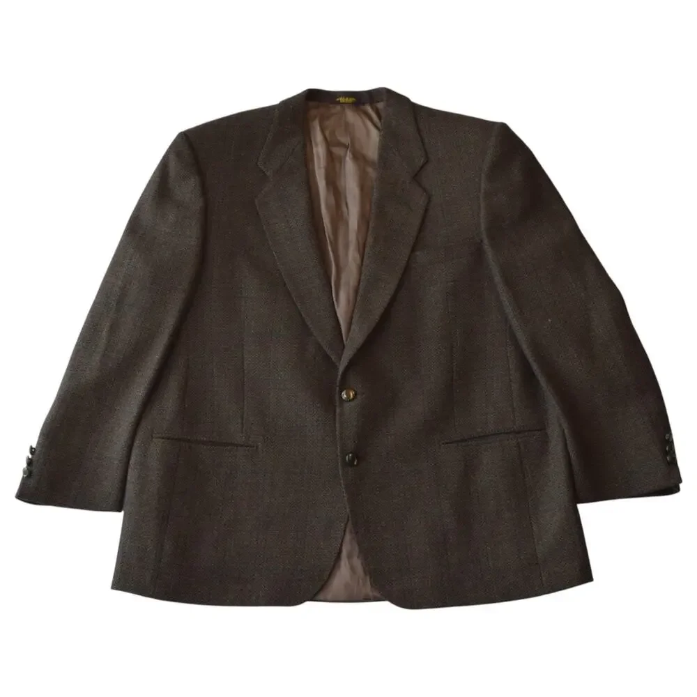 Vintage Union-Made Brown Plaid Wool Blend Blazer - Size Large